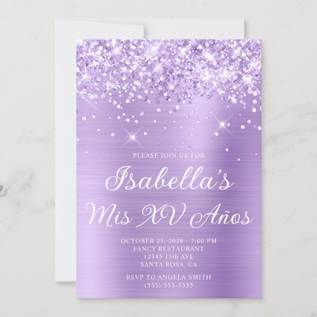 Glittery Lavender Foil Mis XV Años Photo Invitation (Front)