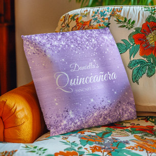 Glittery Lavender Foil Quinceañera Throw Pillow