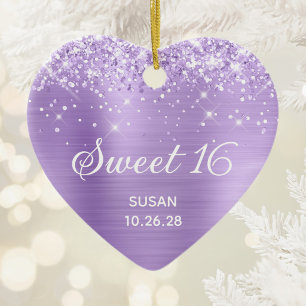 Glittery Lavender Foil Sweet 16 Photo Ceramic Ornament