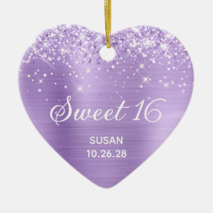 Glittery Lavender Foil Sweet 16 Photo Ceramic Ornament