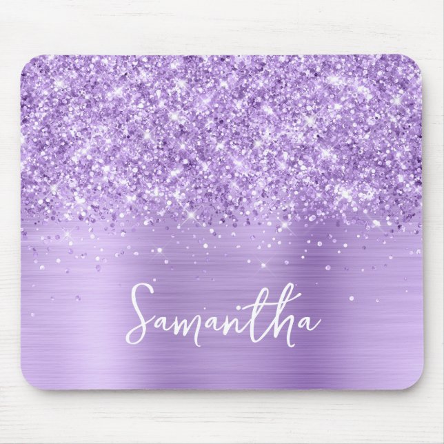 Glittery Lavender Glam Name Mouse Pad (Front)