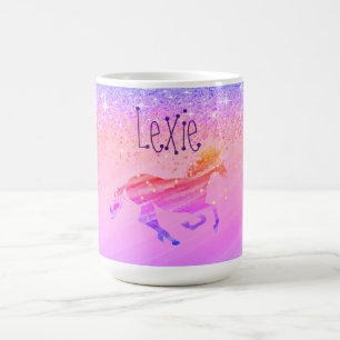 Glittery Lavender Pink Unicorn Personalized Coffee Mug
