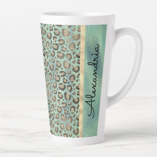 Glittery Leopard Print on Glossy Green    Latte Mug