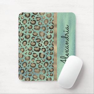 Glittery Leopard Print on Glossy Green       Mouse Pad