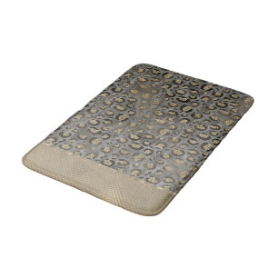 Glittery Leopard Print on Glossy Grey     Bath Mat