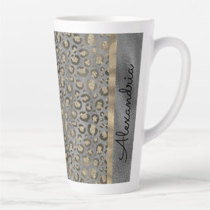 Glittery Leopard Print on Glossy Grey  Latte Mug