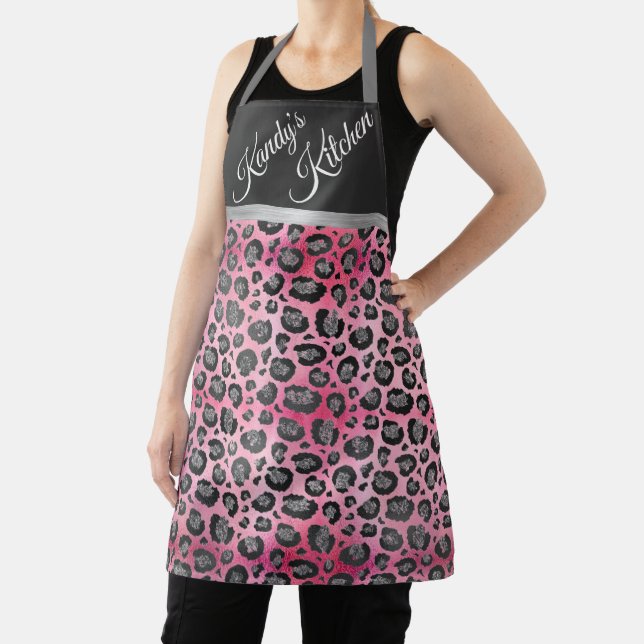 Glittery Leopard Print on Glossy Hot Pink  Apron (Insitu)