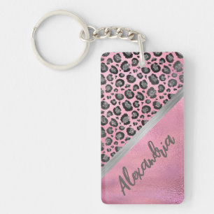 Glittery Leopard Print on Glossy Hot Pink    Keych Keychain