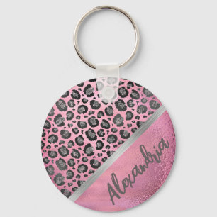 Glittery Leopard Print on Glossy Hot Pink    Keychain