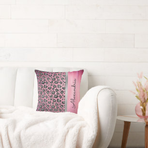 Glittery Leopard Print on Hot Pink Personalized  Throw Pillow