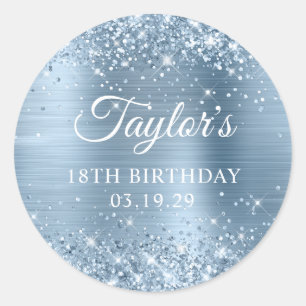 Glittery Light Blue Foil 18th Birthday Classic Round Sticker