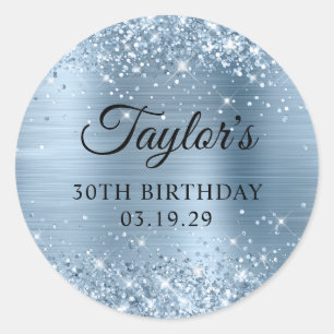 Glittery Light Blue Foil 30th Birthday Classic Round Sticker
