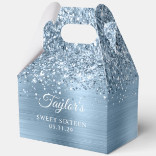 Glittery Light Blue Foil Glam Sweet Sixteen Favor Box