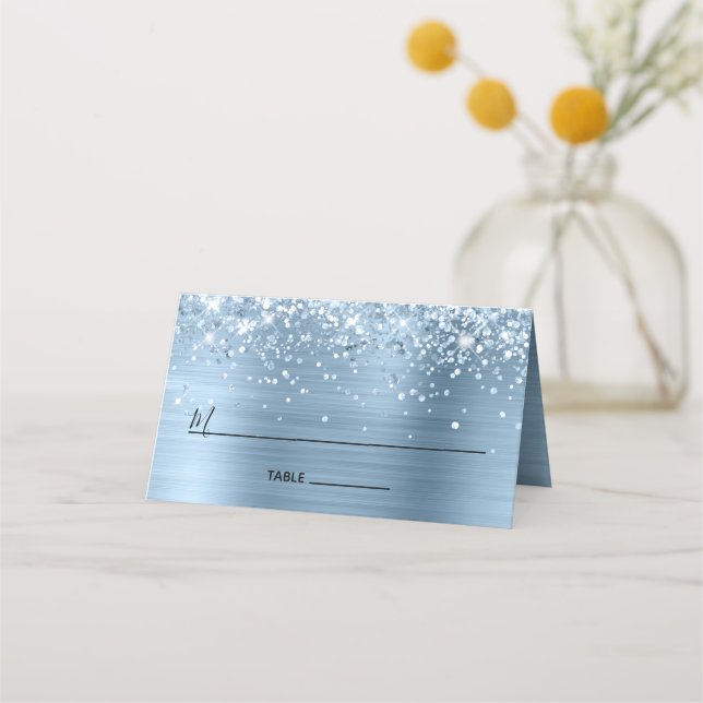 Glittery Light Blue Foil Lined Place Card (Front)
