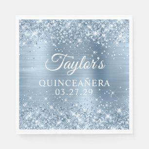 Glittery Light Blue Foil Quinceanera Napkin