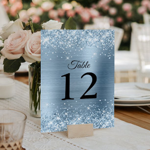 Glittery Light Blue Foil Wedding Table Number