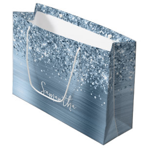 Glittery Light Blue Glam Name Large Gift Bag