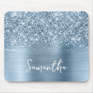 Glittery Light Blue Glam Name Mouse Pad