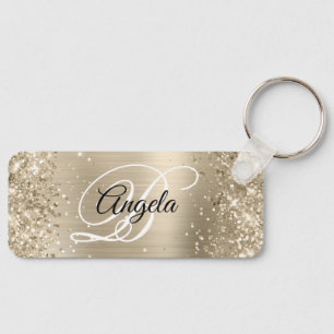 Glittery Light Gold Foil Fancy Monogram Keychain