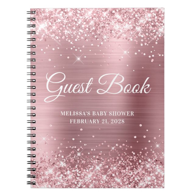 Glittery Light Pink Baby Shower Guestbook Notebook (Front)