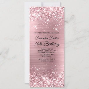 Glittery Light Pink Foil 50th Birthday Invitation