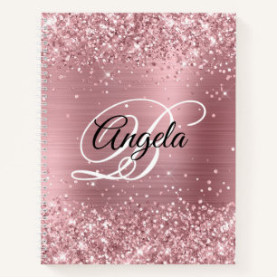 Glittery Light Pink Foil Fancy Monogram Notebook