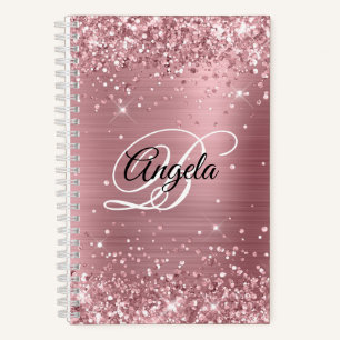 Glittery Light Pink Foil Fancy Monogram Notebook