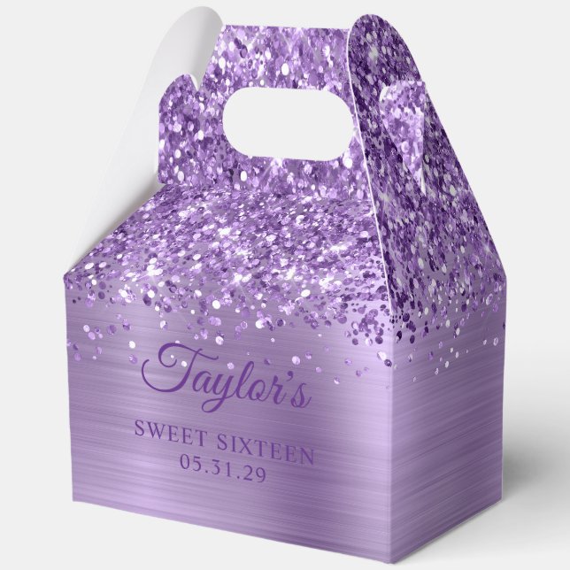 Glittery Light Purple Glam Sweet Sixteen Favor Box (Front)