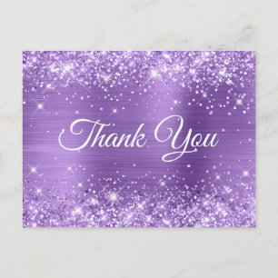 Glittery Light Purple Sweet 16 Thank You Postcard