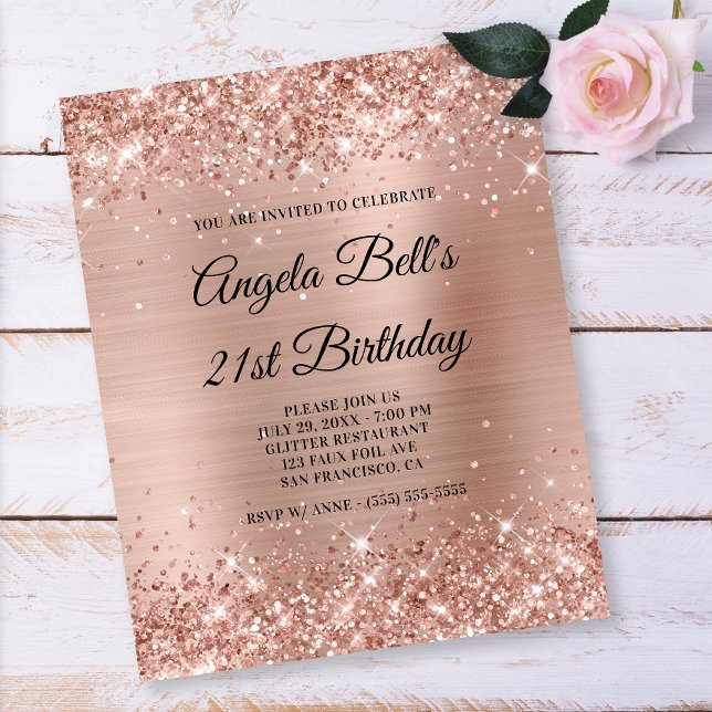 Glittery Light Rose Gold 21st Birthday Paper Flyer (Creator Uploaded)