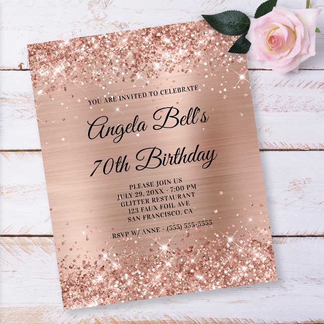 Glittery Light Rose Gold 70th Birthday Paper Flyer (Creator Uploaded)
