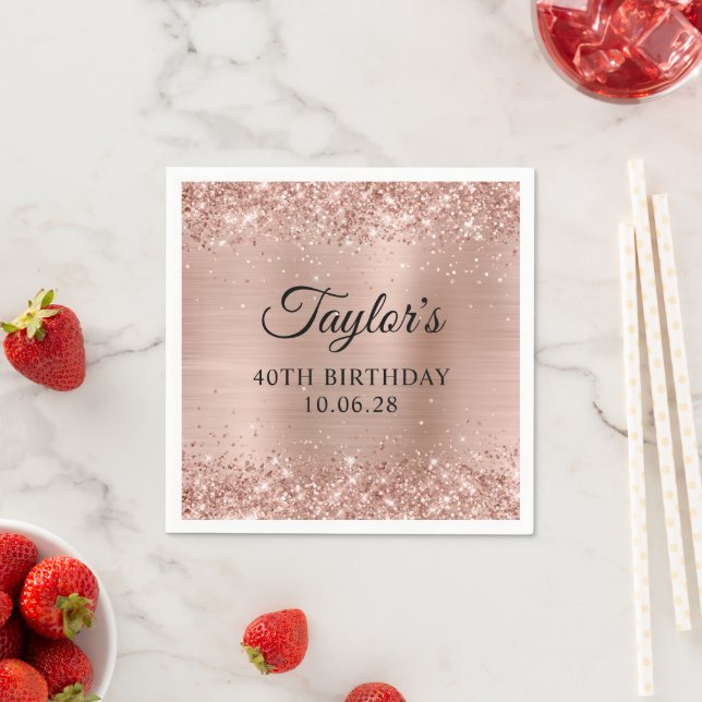 Glittery Light Rose Gold Foil 40th Birthday Napkin (Insitu)