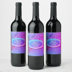 Glittery Lotus Leopard Monogram Birthday       Wine Label