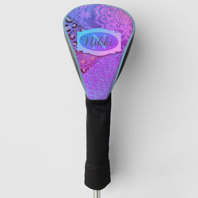 Glittery Lotus Leopard Monogram    Golf Head Cover (Front)
