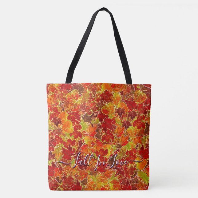 Glittery Maple Leaves in Autumn, Fall In Love Tote Bag (Front)