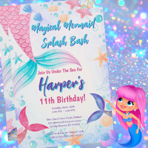 Glittery Mermaid Magical Birthday Party Invite