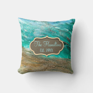 Glittery Modern Abstract Personalized Family Name Throw Pillow