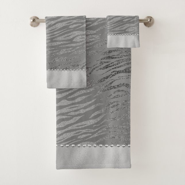 Glittery Ombre Zebra Print on Grey Bath Towel Set (Insitu)