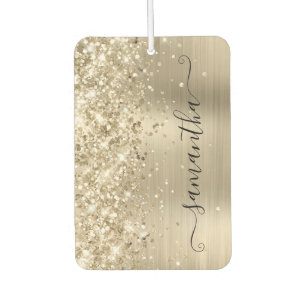 Glittery Pale Gold Foil Girly Signature Photo Air Freshener