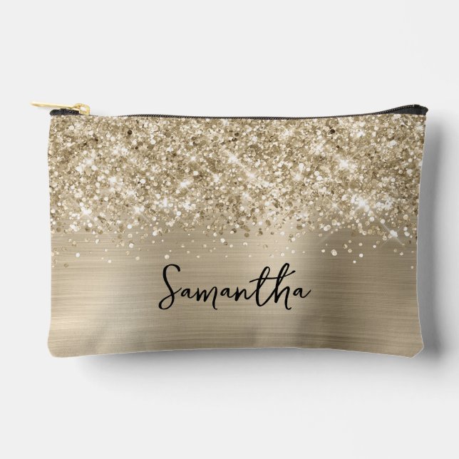 Glittery Pale Gold Glam Name Accessory Pouch (Front)