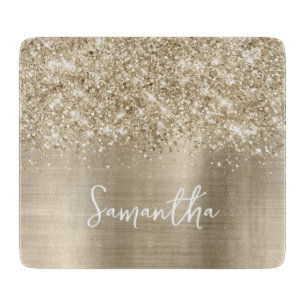 Glittery Pale Gold Glam Name Cutting Board