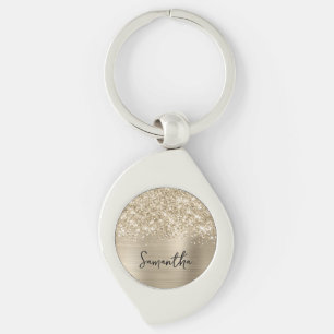 Glittery Pale Gold Glam Name Keychain
