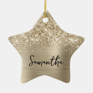 Glittery Pale Gold Glam Name Star Ceramic Ornament