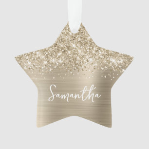 Glittery Pale Gold Glam Name Star Ornament