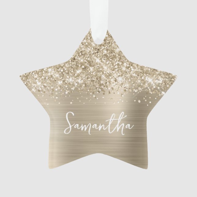Glittery Pale Gold Glam Name Star Ornament (Front)