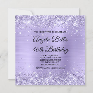 Glittery Pale Lavender Shimmer Foil Fancy Monogram Invitation