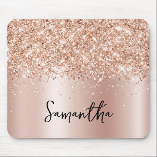 Glittery Pale Rose Gold Shimmer Name Mouse Pad