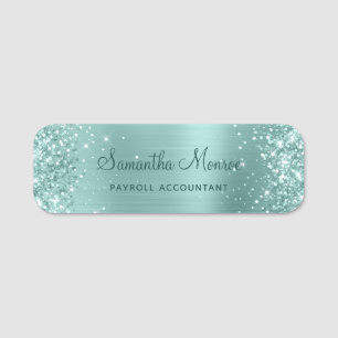 Glittery Pale Turquoise Foil Name Tag