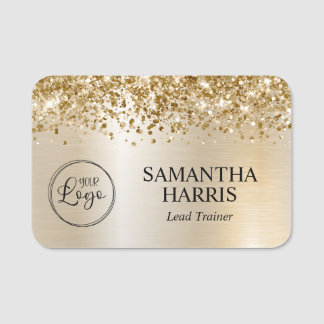 Glittery Pastel Pearl Gold Glam Logo Name Tag
