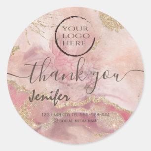 Glittery pastel watercolor  logo script thank you  classic round sticker